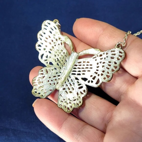 Large Butterfly Statement Filagree Necklace - Picture 3 of 12